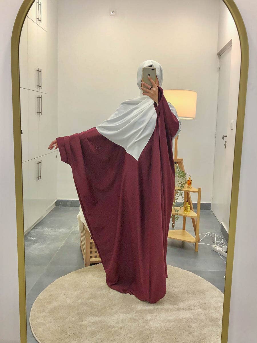 Long loose women's abaya ref:2389pk-B: Bordeaux
