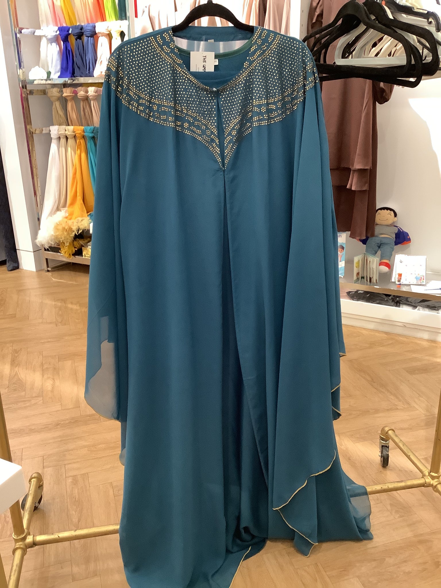 Abaya Teal with beaded neck/scarf