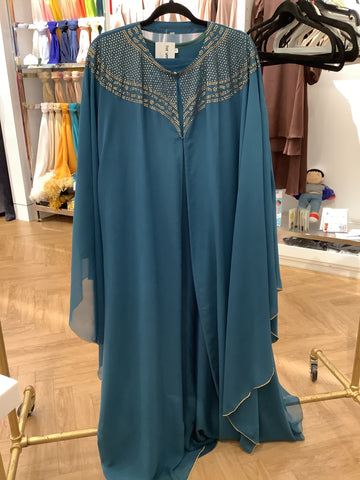 Abaya Teal with beaded neck/scarf