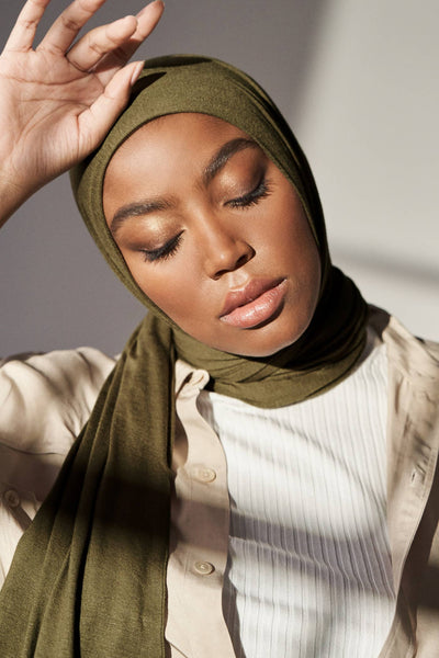 Premium Jersey Hijab - Dark Olive: Rectangle 65" x 27" / Dark Olive / Jersey