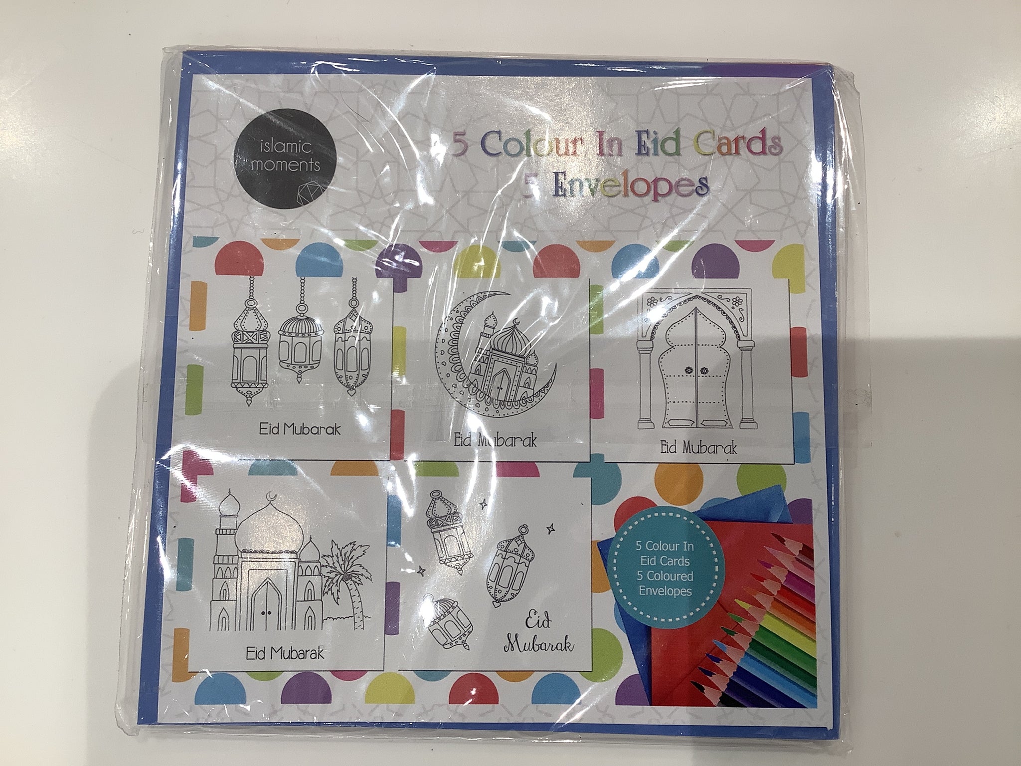 5 Colour in Eid cards 5 envelopes