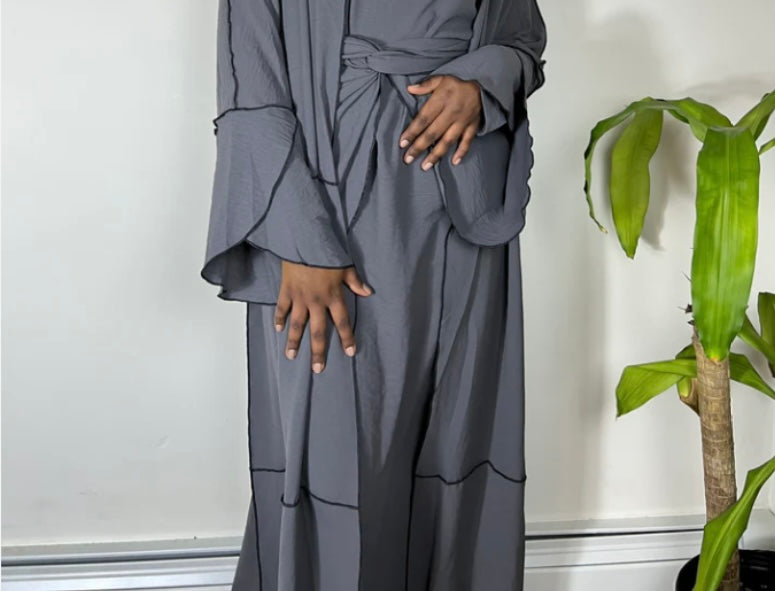 Mandi Mory Amira 3 Piece Abaya Set - Grey