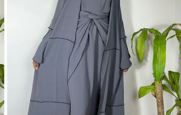 Mandi Mory Amira 3 Piece Abaya Set - Grey