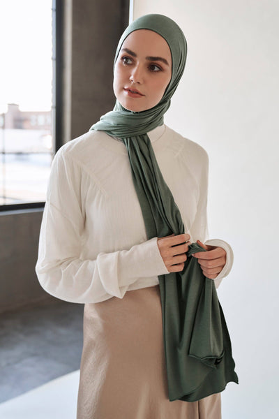 Premium Jersey Hijab - Matte Green: Rectangle 65" x 27" / Matte Green / Jersey