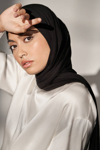 Premium Jersey Hijab - Jet Black: Rectangle 65" x 27" / Jet Black / Jersey