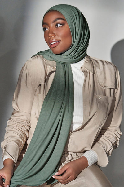 Premium Jersey Hijab - Matte Green: Rectangle 65" x 27" / Matte Green / Jersey