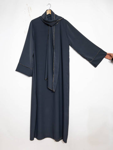 Long wide abaya in Medina silk for women ref:2377pk: Dark grey